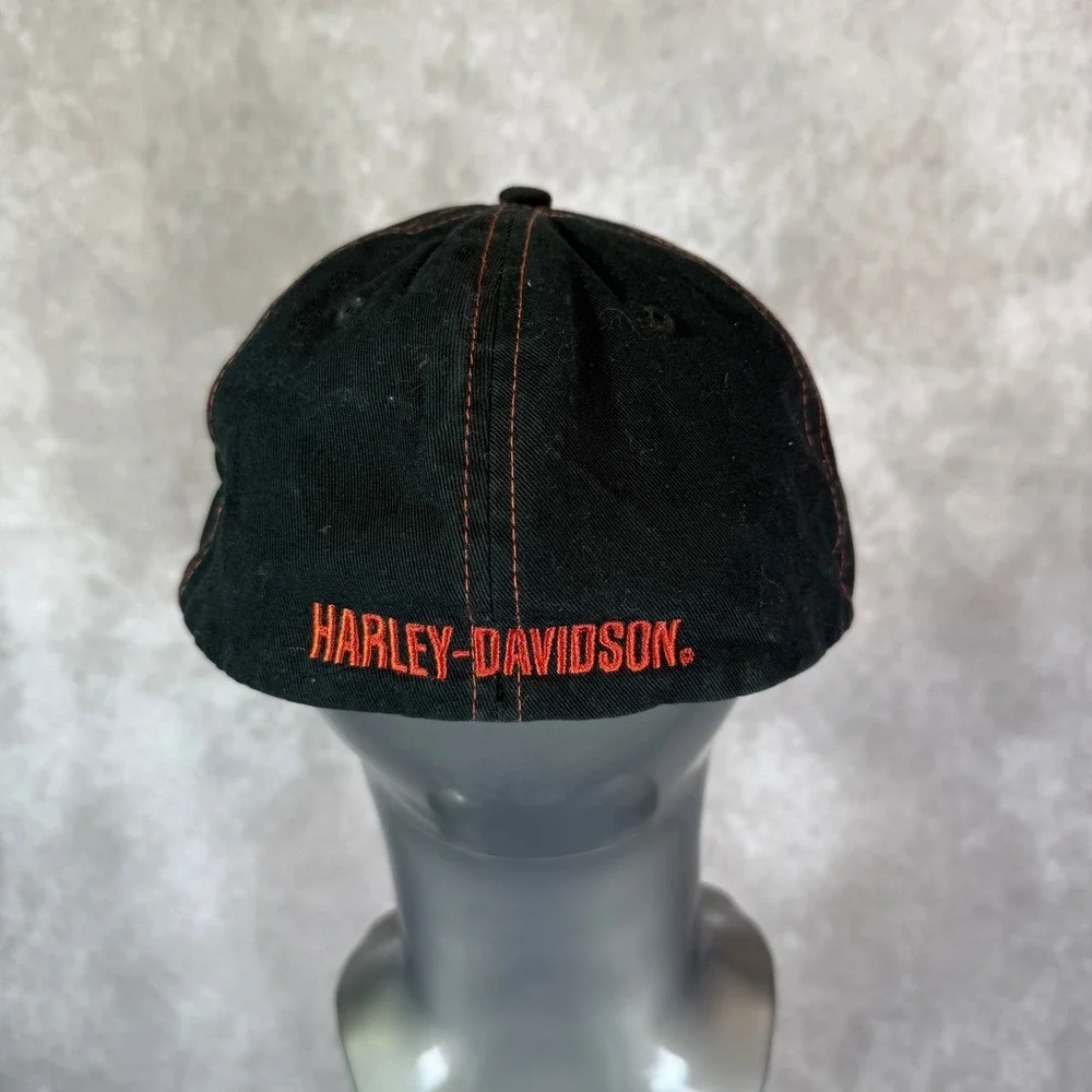 Harley-Davidson Baseball Cap Men XL Black Orange Contrast Stitch Fitted Biker